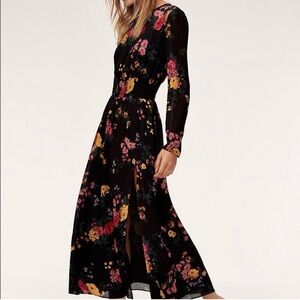 Aritzia Wilfred Tilda Black Floral Maxi Dress Size Small